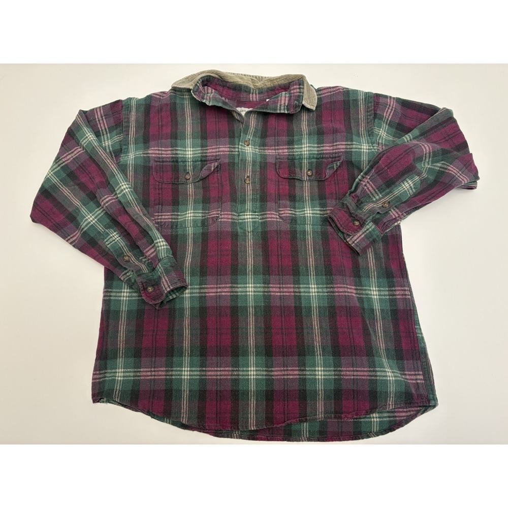 VTG American Eagle Plaid Flannel Sweater 1/4 Button Pullover Size Small Y2K